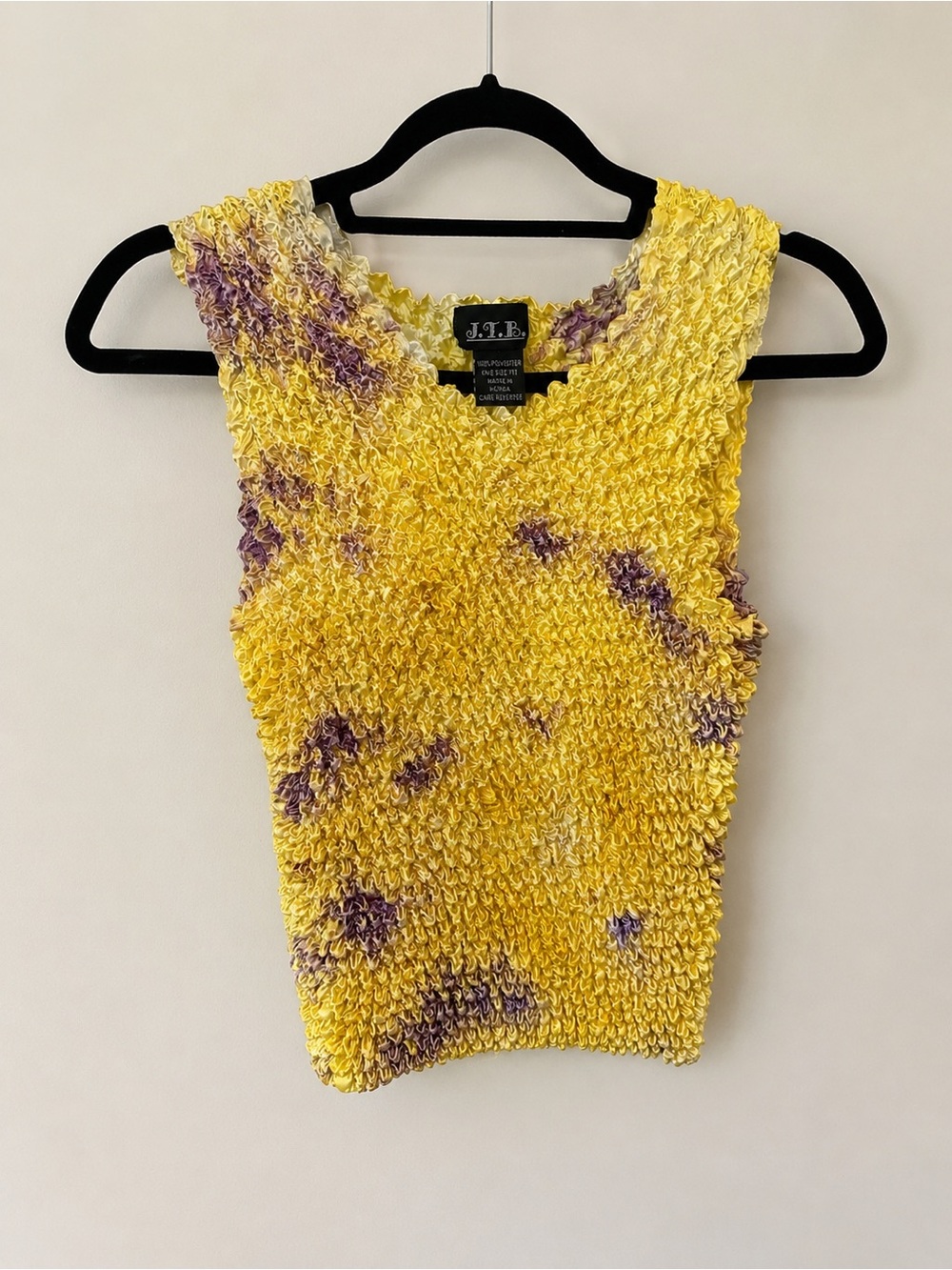 Vintage Y2K Popcorn Bubble Top | Vibrant Yellow Floral Textured Stretch Tank